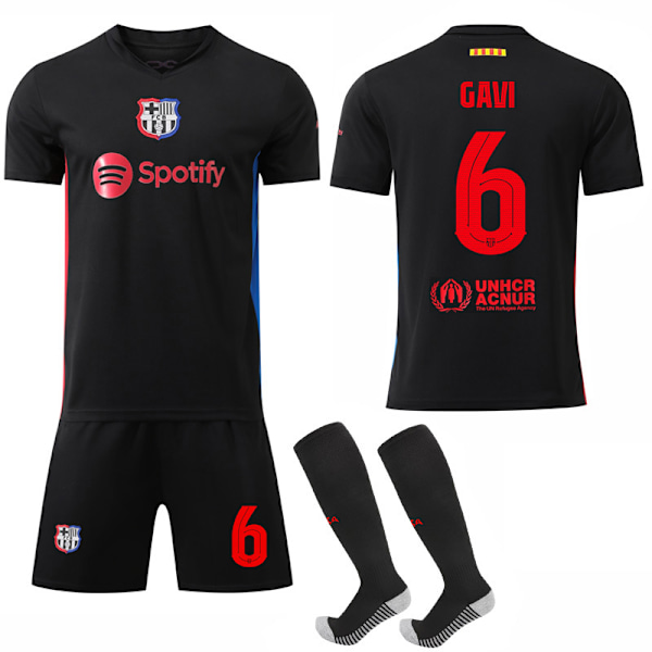 2024-2025 Barcelona Bortedrakt Fotballsett Barn med Sokker No.6 GAVI No.6 GAVI M