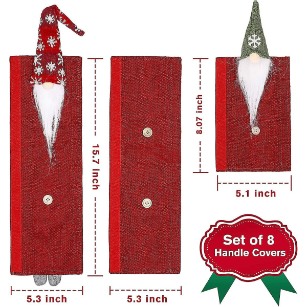 Juledekorasjon Kjøleskap Håndtaksdeksler Sett med 8 stk, Julekjøkkeninnredning Håndtaksdeksler for apparater - Mikrobølgeovn Oppvaskmaskin Kjøleskap Dør Ha