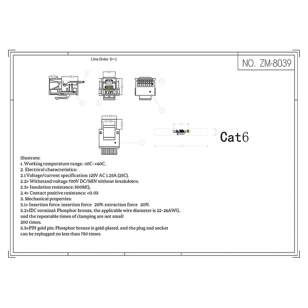 10-pack Cat6 RJ45-jekk, verktøy mindre Ingen nedstansingsverktøy kreves Modulkobling White