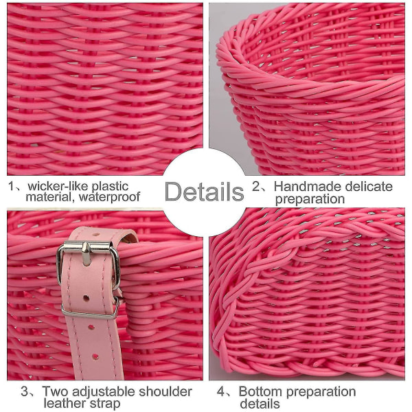 Lasten pyöräkori etupyörän tarvikkeet punottu pajukori pyöräkori ohjaustangon viireillä Pink