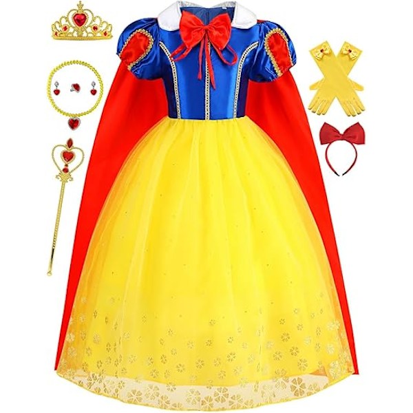 Snövit Prinsessklänningar för Flickor Prinsessan Snövit Kostym Halloween Julparty Cosplay Kläder 3-10 År 9-10Y