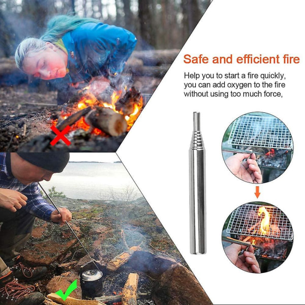 3 stk. blåsebrannrør, sammenleggbart spyttebrannrør, lommebelg i rustfritt stål, leirbålverktøy, lommebelg for camping 3pcs