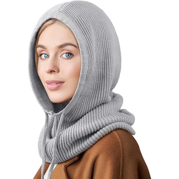 Vinterhatte til kvinder Balaclava strikket hue Skull Cap med snøre varm hætte hue hat Light Grey