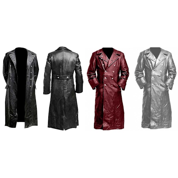 Tysk Klassisk Officer Ww2 Militär Uniform Svart Läder Trenchcoat wine red M