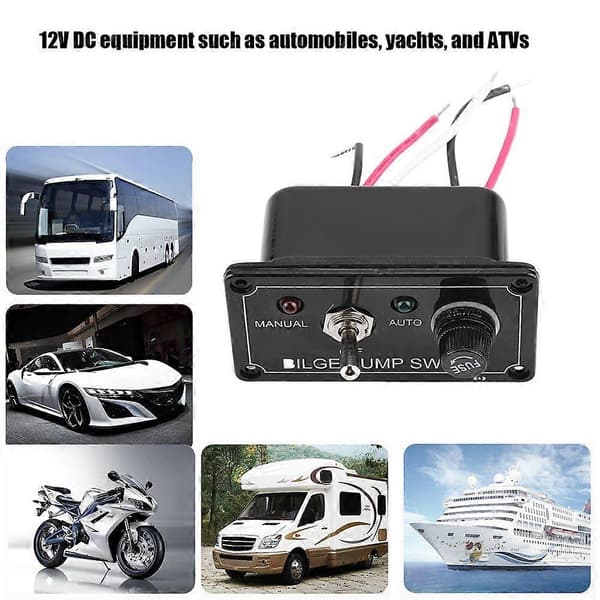 12V DC LED-indikator Lensepumpebryterpanel Manuell / Av / Auto for Båt Marine