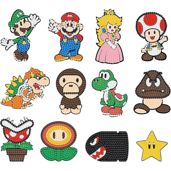 12 stk. Super Mario Bros. Diy Diamond Painting Stickers til begyndere Gaver Dekoration