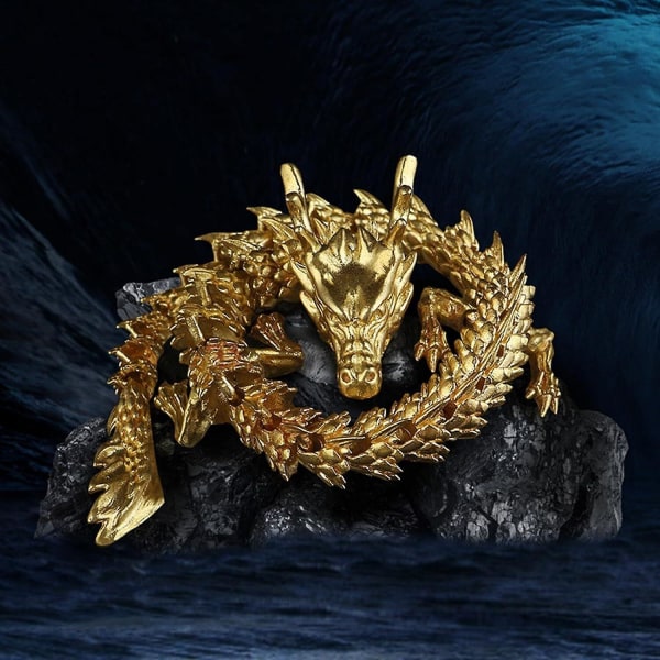 Guld Feng Shui Drage Statue Skulpturer Bevægelige Led Drage År Special Edition gold 40cm