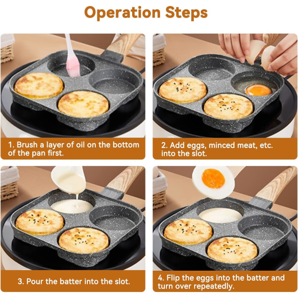 Pannkakspanna, 4- form , stekt äggpanna, pannkaksmaskin, 4-håls pannkakspanna Non-Stick Pan Omelettpanna för stekt ägg, hamburgare