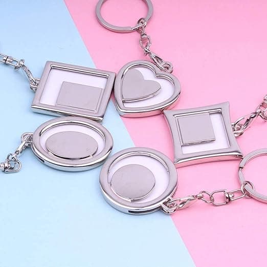 5 pcs personalized keychains, creative photo frame, ring, metal car