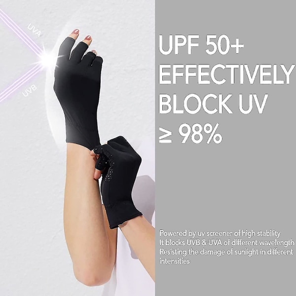 Manikyrhandskar UV-skydd UPF 50+ Fingerless för kvinnor, körning, gelnagellampa, vandring, utomhus