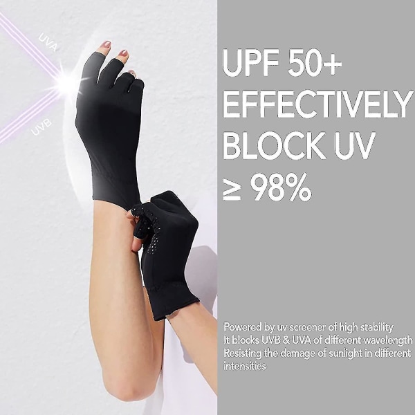 Manikyrhansker UV-beskyttelse Upf 50+ Fingerløse for kvinner, bilkjøring, gel-neglelampe, fotturer, utendørs