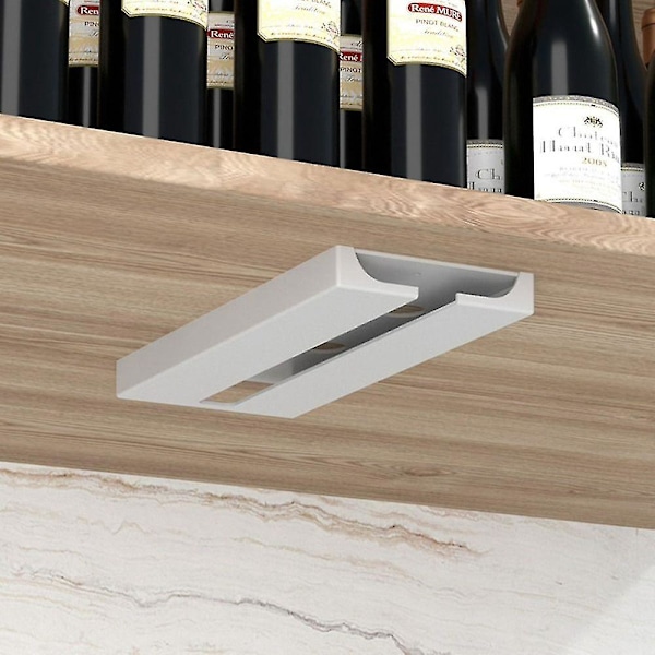 Bar Køkken Glas Hanger Holder Under Kabinet Hylde Opbevaringshylde 2stk White