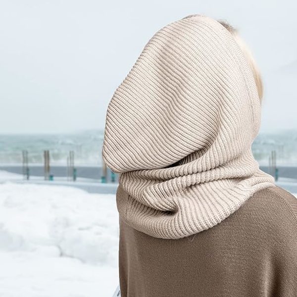 Vinterhatte til kvinder Balaclava strikket hue Skull Cap med snøre varm hætte halstørklæde hat Beige