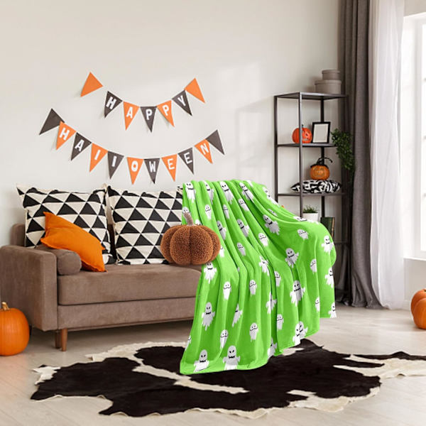 Liummrcy Halloween-kast, Halloween-spøkelsesteppe med søtt tegneserieprint 51,18 x 59,06 tommer spøkelsesteppe
