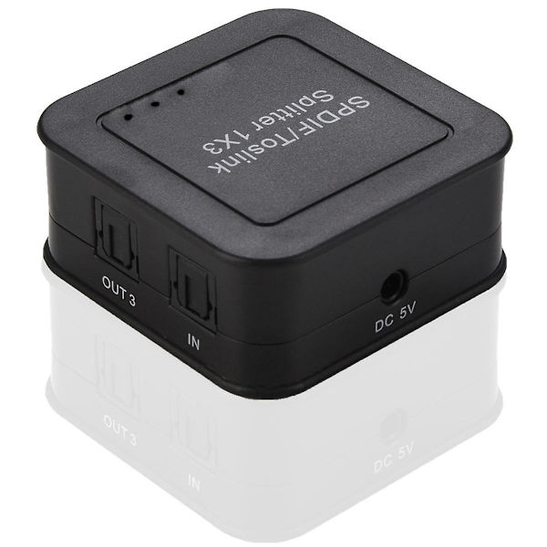 1X3 Optisk lydsplitter, SPDIF TOSLINK Fiber Audio Distributor, 1 inn 3 ut design, for med Blue-Ray DVD HDTV EU-plugg Black