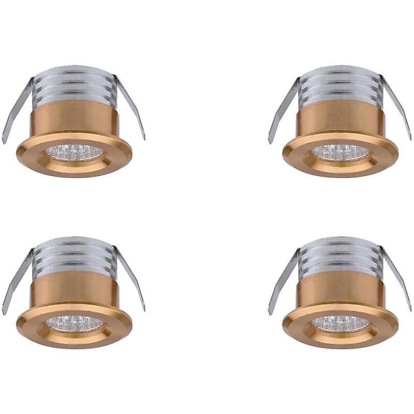 Set med 4 Mini Inbyggda LED-Spots, 3 W, Varmvit Guld