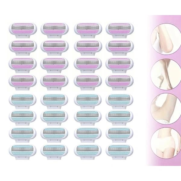 32-pak barberblade til kvinder - Kompatible med Gillette Venus Blå og Pink