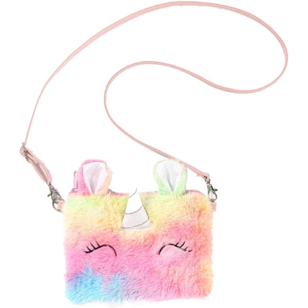 Kids girl plush unicorn bag shoulder bag, cartoon cute little girl messenger bag coin purse, violet