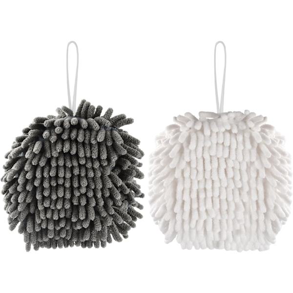 2-pack handdukar, mjuka vita och gråa snabb torkande handdukar, små absorberande mikrofiberhanddukar med hängande ögla för kök och badrum