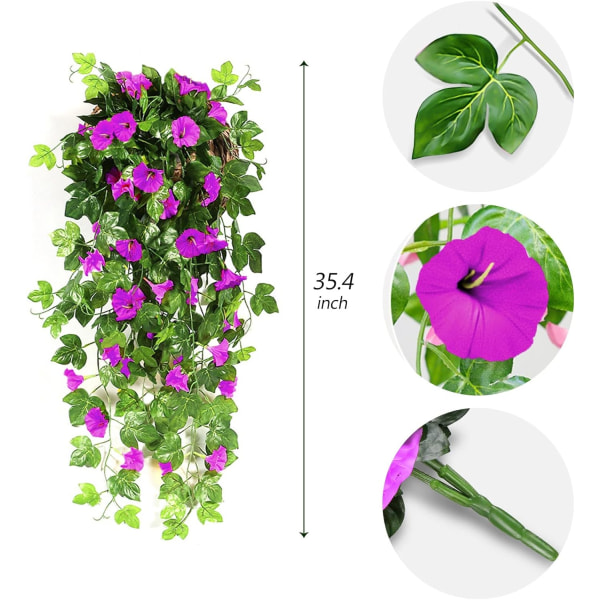 2pcs Artificial Wisteria Vine Artificial Plants Fake Flowers Hanging Plant Wall Home Balcony Basket Decor for Home Decor 90cm (Purple-Green Flower)