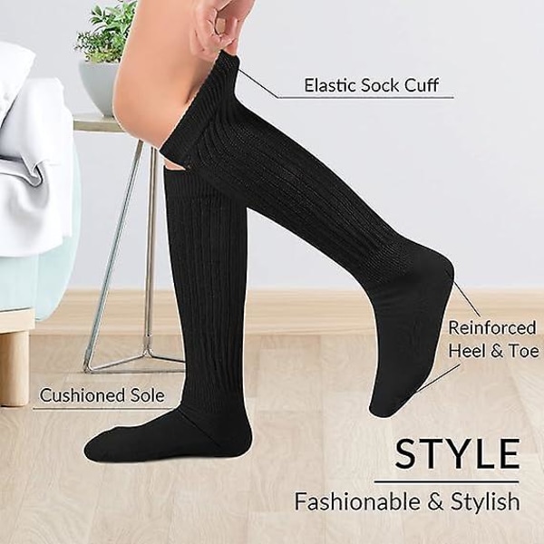 Slarviga strumpor för kvinnor, mjuka extra långa scrunch knähöga strumpor, bomullsstickade strumpor höst vinter kängstrumpor för kvinnor flickor, en storlek black