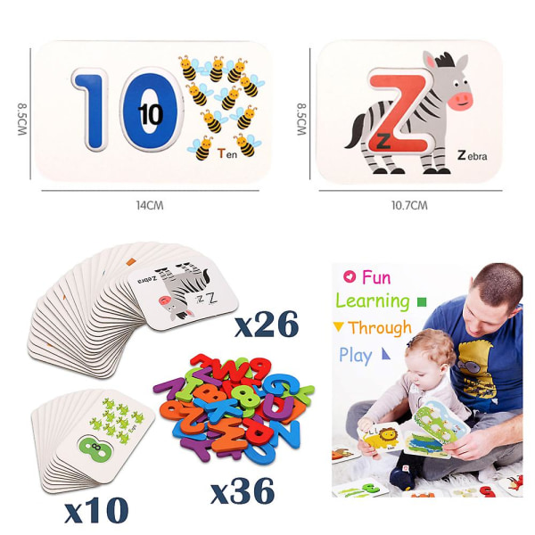 72 stk Nummer og Alfabet Flash-kort for småbarn 3-5 år