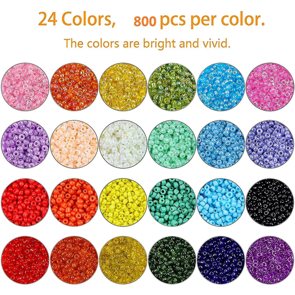 2 mm glasfröpärlor 24 färger små pärlor Kit Armbandspärlor för smyckestillverkning