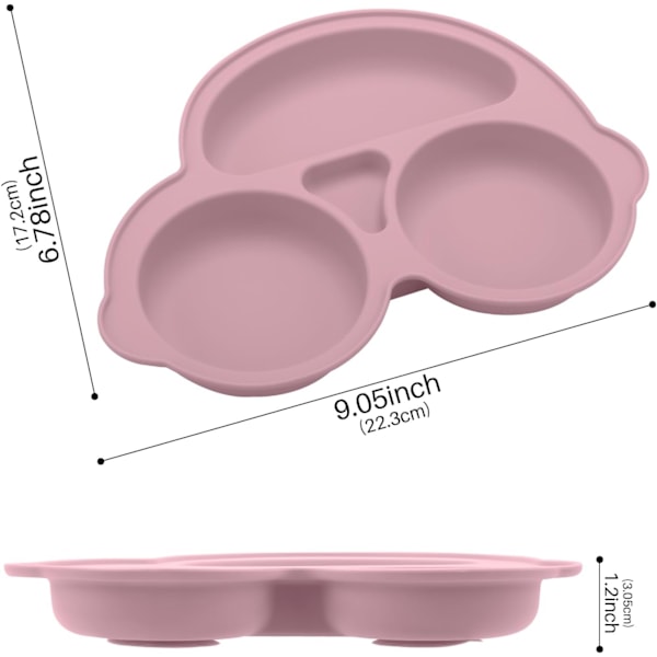 Silikon Baby Tallrikar, Barn Tallrikar, 2 Pack, Sugkopp Fack Tallrik Set, BPA Fri, Mikrovågsugn & Diskmaskin Säker (Blå+Rosa)