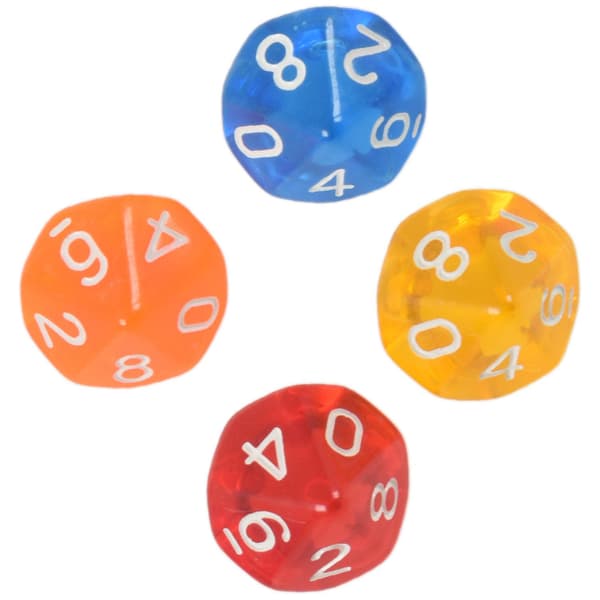 10-sided dice D10, ten-sided gemstone dice for board games, transparent, multi-colored Silver