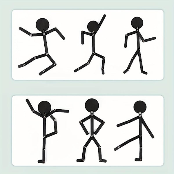 Træ Stickman Legetøj, Sort Træ Stick Man Legetøj Med 24 Kort Fest Puslespil Legetøj Pædagogisk Spil Børn Gave Til 3 År+