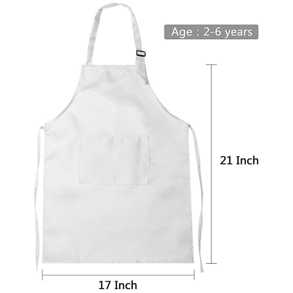 12-delt forklæde og hattesæt, justerbart børneforklæde med lommer (hvid, egnet til 2-6