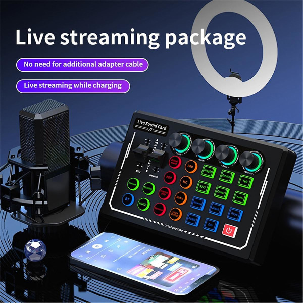 V88 Audio Mixer USB Externt Ljudkort Headset Mikrofon Live Broadcast Ljudkort för Mobiltelefon Dator Black