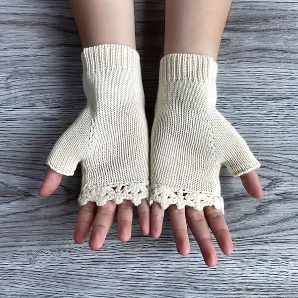 Halv Finger Broderi Blomster Retro Strikkede Handsker, Håndlavet Hæklet Kant Touchscreen Efterår Vinter Dame Varme Handsker