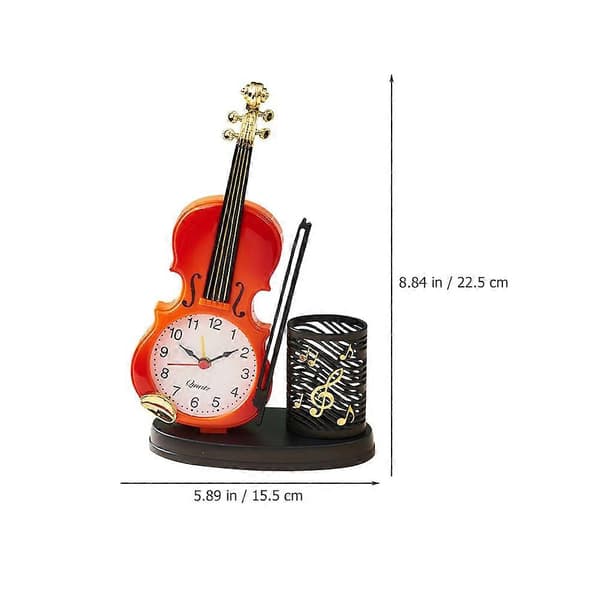 Fiolfigur Bordsfiolklocka Med Pennhållare Musikinstrument Modellprydnad