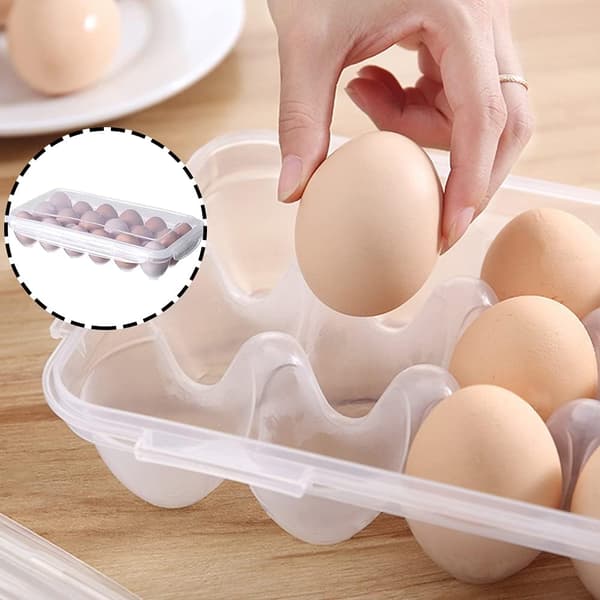 Egg Carton, 18 Compartment Refrigerator Egg Storage with Lid, Egg Tray, Egg Holder for Refrigerator, Egg Storage Container, Plastic, Transparent 32 x 18 cm