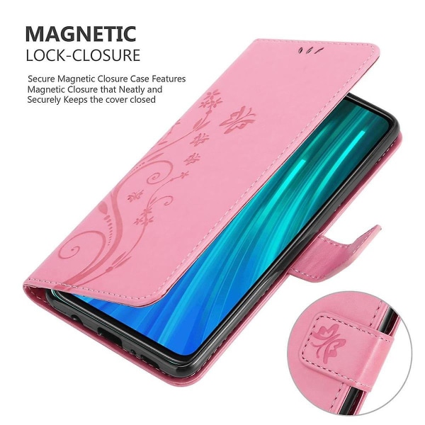 Xiaomi RedMi NOTE 8 PRO Mobilfodral Cover Etui - med blommönster och stativfunktion och kortfack FLORAL ROSA RedMi NOTE 8 PRO