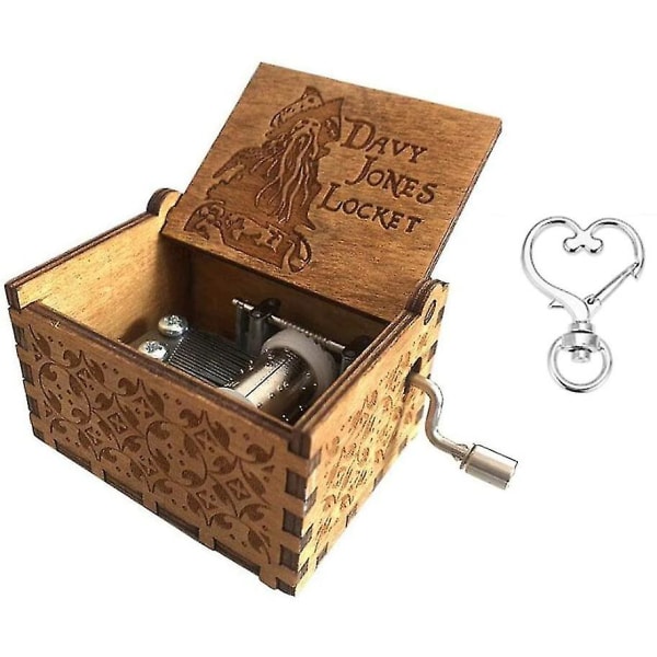 Wooden Crank Music Box Pirates Of The Caribbean Davy Jones Wooden Medallion, Motiv: Music Box