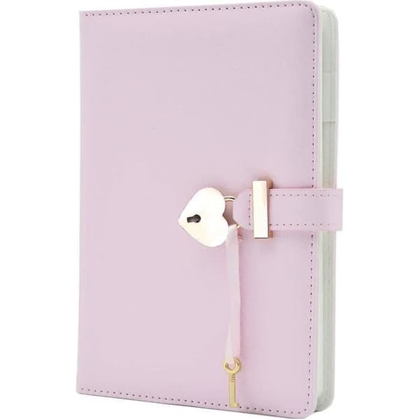 Personal Diary - Secret Diary with Heart Lock and Key - Pink - PU Leather Notebook