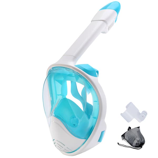 Full Face Snorkel Mask with Camera Mount 180 Degree Panoramic View YE Blue White