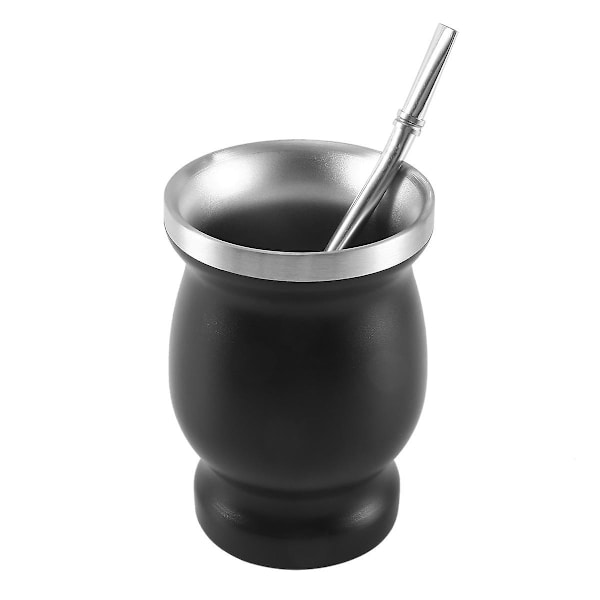 Dubbelväggig Yerba Mate-kopp i rostfritt stål, kaffevattenkopp med 2 bombillas-sugrör, sked och rengöringsborste