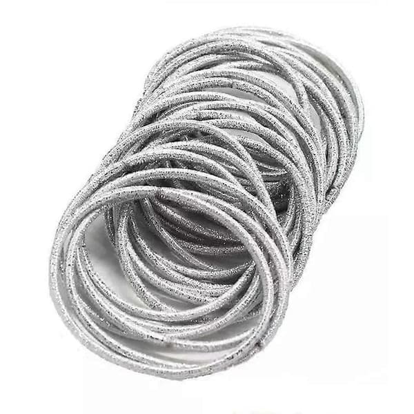 50-pack Guld Silver Tunna Elastiska Hårband - Hästsvanshållare Gummiband silver