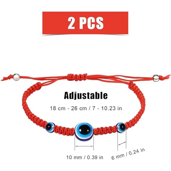 2 st Evil Eye-armband, Three Eyes Evil Eye-armband Justerbart nylon ögonarmband för kvinnor Män Flickor Pojkar (röd)