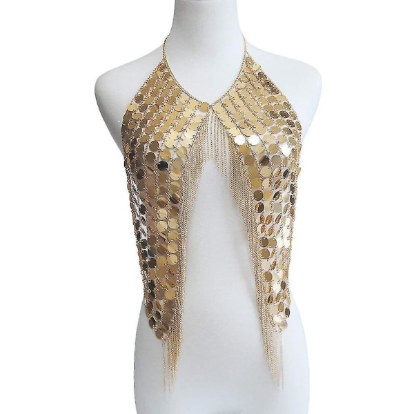 Liioiteltuja naisten paljetteja rintaliivit ketjut vartalokorut käsintehdyt vartaloketjut-mxbc Gold color