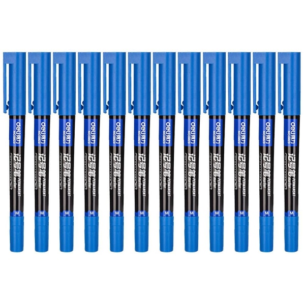 DELI 6823 12 pakkauksen kaksikärkiset merkkikynät, 0,5 mm/1,2 mm ohuet/leveäkärkiset piirustuskynät Blue Style C
