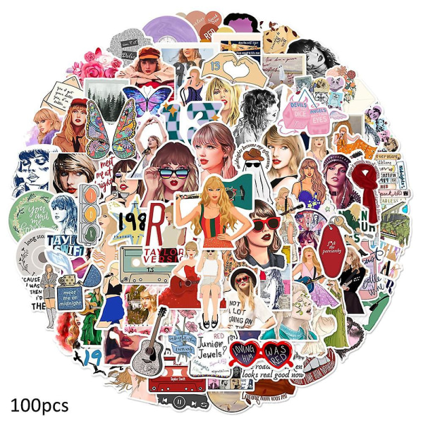 100 st Taylor Swift Stickers Dekaler Dekoration för vattenflaskor Bok Gitarr Skateboard Laptop