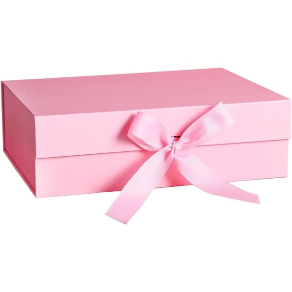 Rosa magnetisk gaveeske med lokk, 22*16,5*8,8 cm stor gaveeske, luksuriøs solid sammenleggbar pappeske med bånd, magnetisk forsegling (1 stk)
