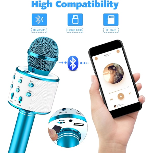 2-pakks trådløs Bluetooth-karaokemikrofon for barn, bærbar mikrofonhøyttalermaskin for sang