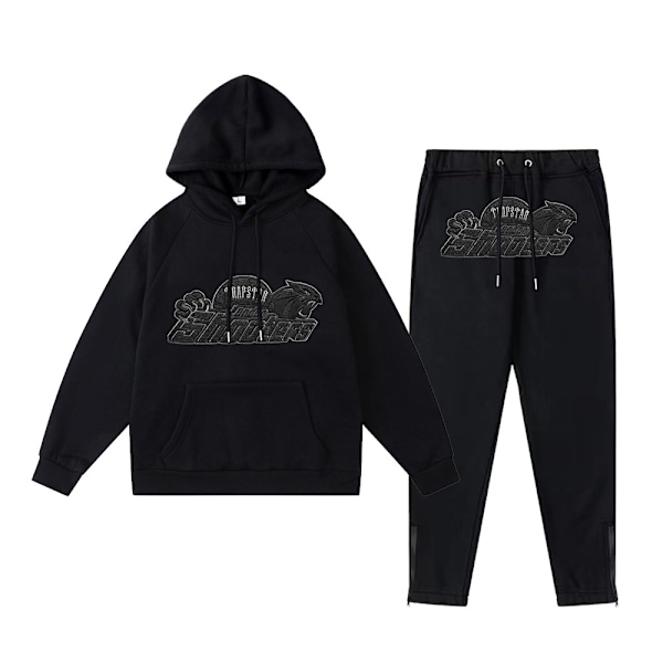 Trapst Tigerhuvudtryck Hooded Plyschtröja Mode Gradient Bokstav Casual Sportset Printed 02 Black XS