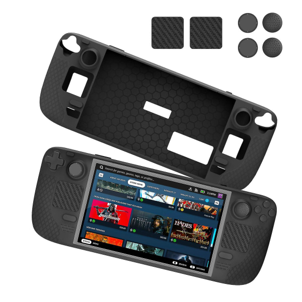 Soft Silicone Protective Case Compatible With Steam Deck, With 4 Thumb Caps & 2 Protect Stickers Black