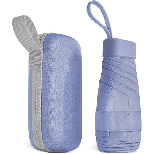 Reseparasoll för resor, 6 ribbor Mini paraply Litet UV-paraply, Vikbart solparaply Vindtätt regnskydd med kapselväska, Vikbart bärbart fickparaply Purple